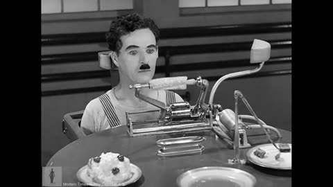 Charlie Chaplin, feeding machine,comedy video