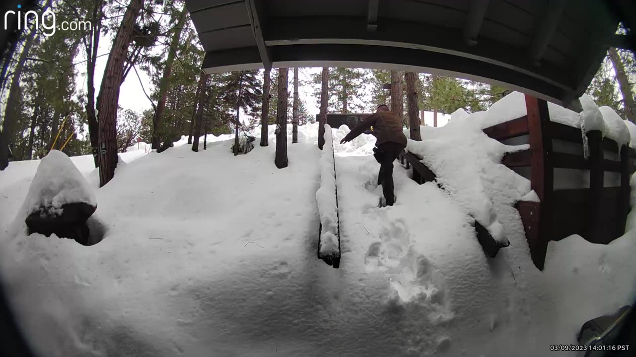 UPS Driver Trudges Through Snow-Covered Stairs to Deliver Package