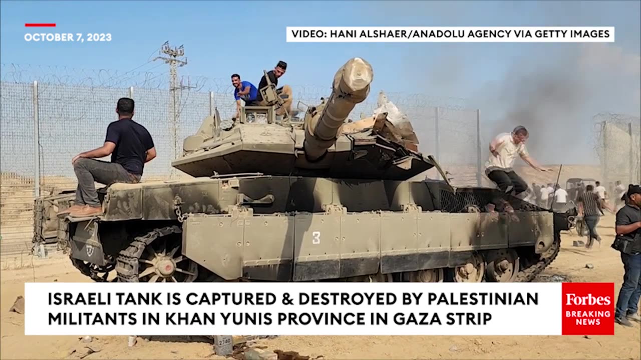 Israeli Tank Is Captured And Destroyed By Palestinian Militants In Khan Yunis Province In Gaza Strip