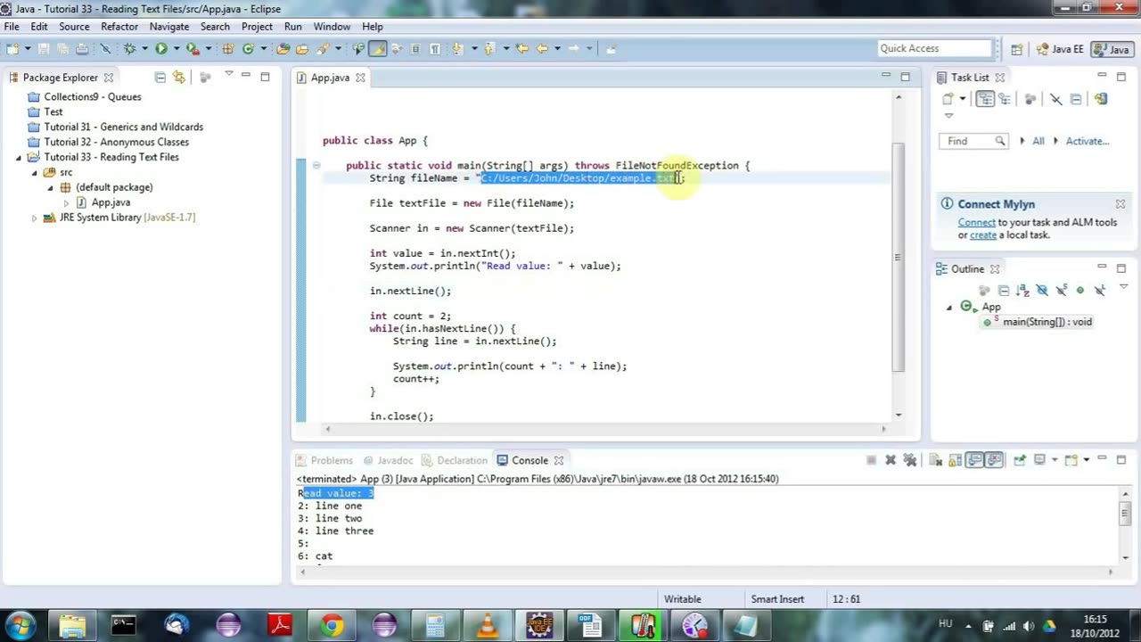 Learn Java Tutorial for Beginners, Part 33: Reading Text Files