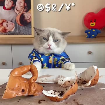 The funny Cat and the mug