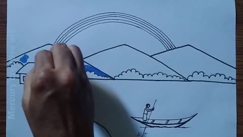 How to draw a beautiful rainbow scenery