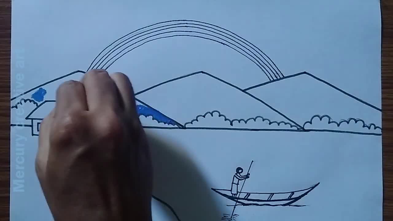 How to draw a beautiful rainbow scenery