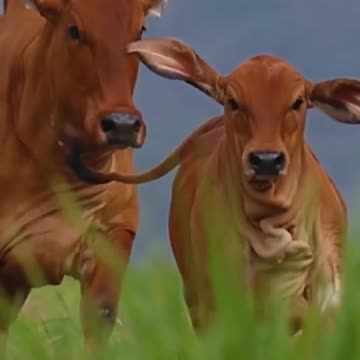cows trying to win by each other / cows race