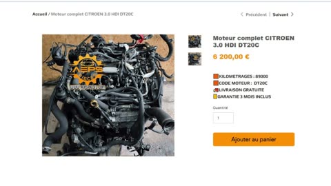AEPSPIECES.COM - Moteur complet CITROEN 3.0 HDI DT20C