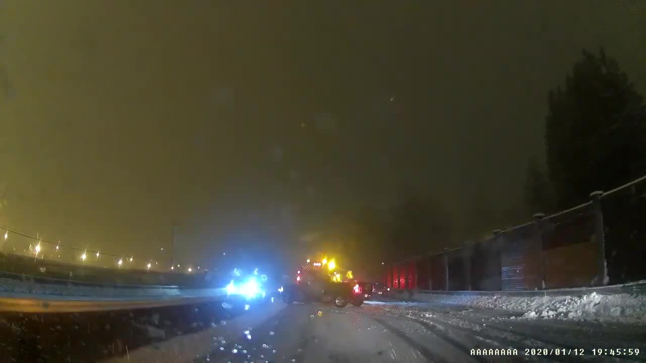 Truck Drifts on Snow Then Crashes During Snow Storm