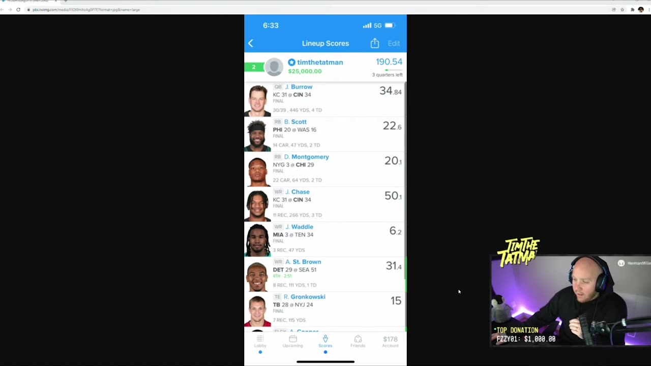 TimTheTatMan Wins 25k on FanDuel!