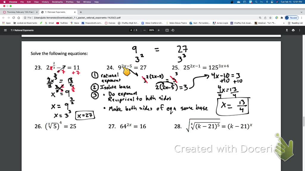 IM 3 Alg 2 CC 7.1 Practice Rational Exponents