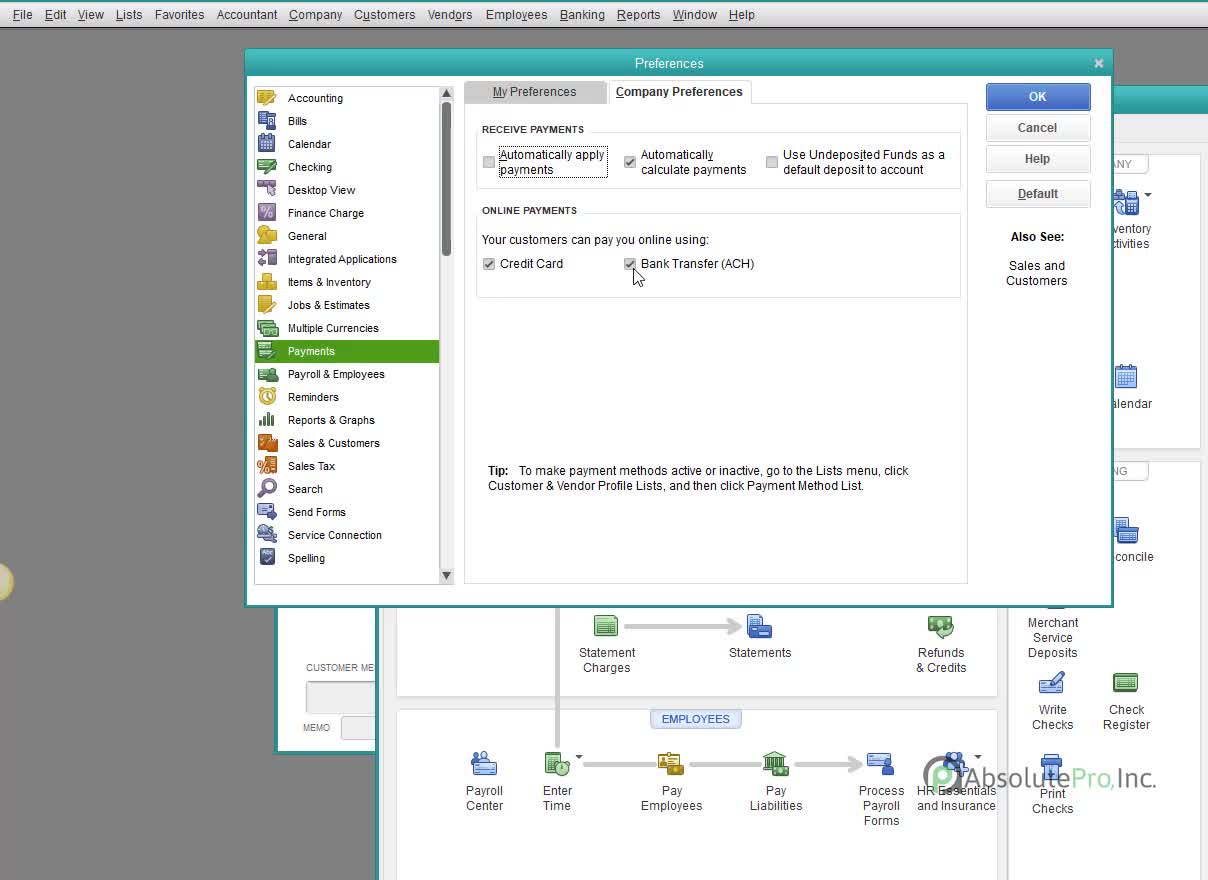 How do I turn on Online Payments in QuickBooks Desktop