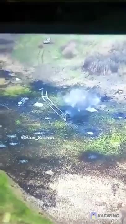 Ukrainian Artillery destroys a Russian tank stuck in the mud