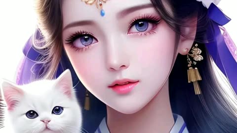 Cute girl and cat