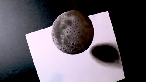 How to draw levitating 3D Moon - 3D Art on Paper with dry brush technique