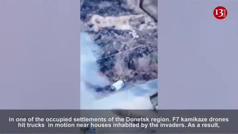 Drone attack on area where cars and trucks transporting invading Russians to battle are gathered