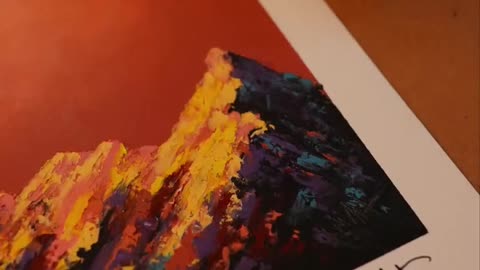 Oil pastel drawing - Sunset Mountains