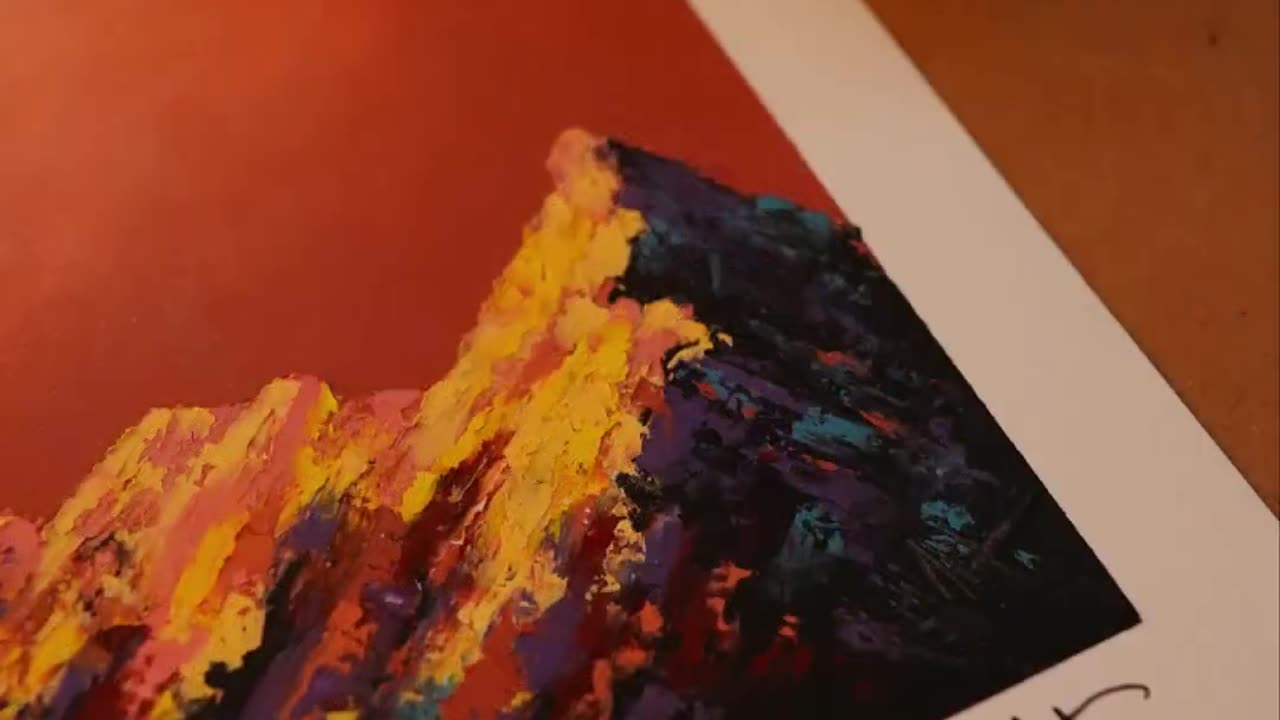 Oil pastel drawing - Sunset Mountains