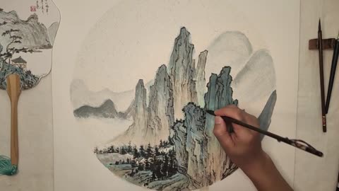 Traditional Chinese landscape painting.