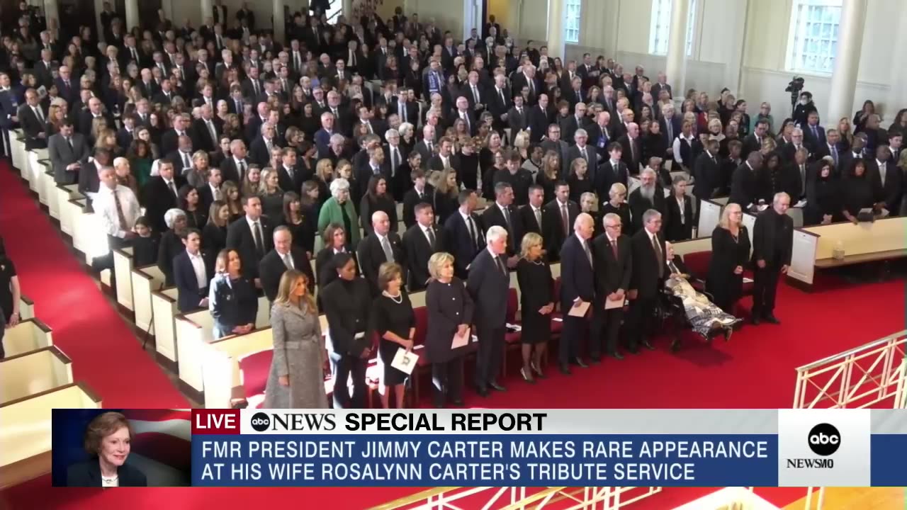 Jimmy Carter arrives for his wife Rosalynn Carter's tribute service