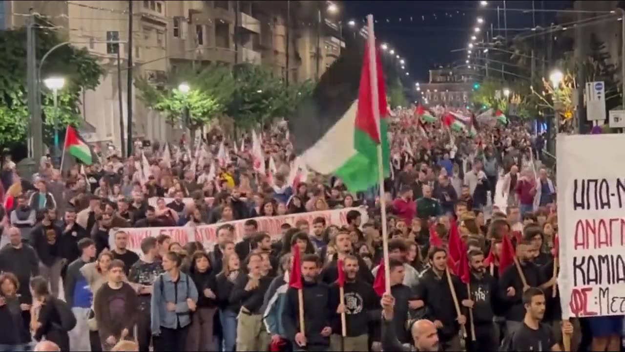 Thousands in Athens, Greece, stand in solidarity with Palestine.