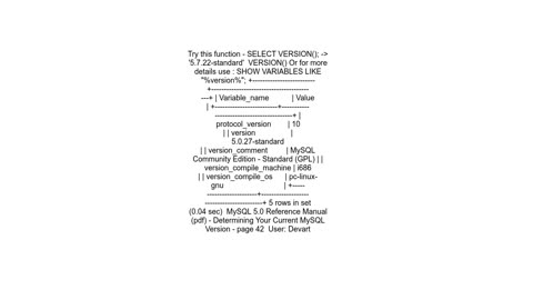 How to retrieve the current version of a MySQL database management system DBMS