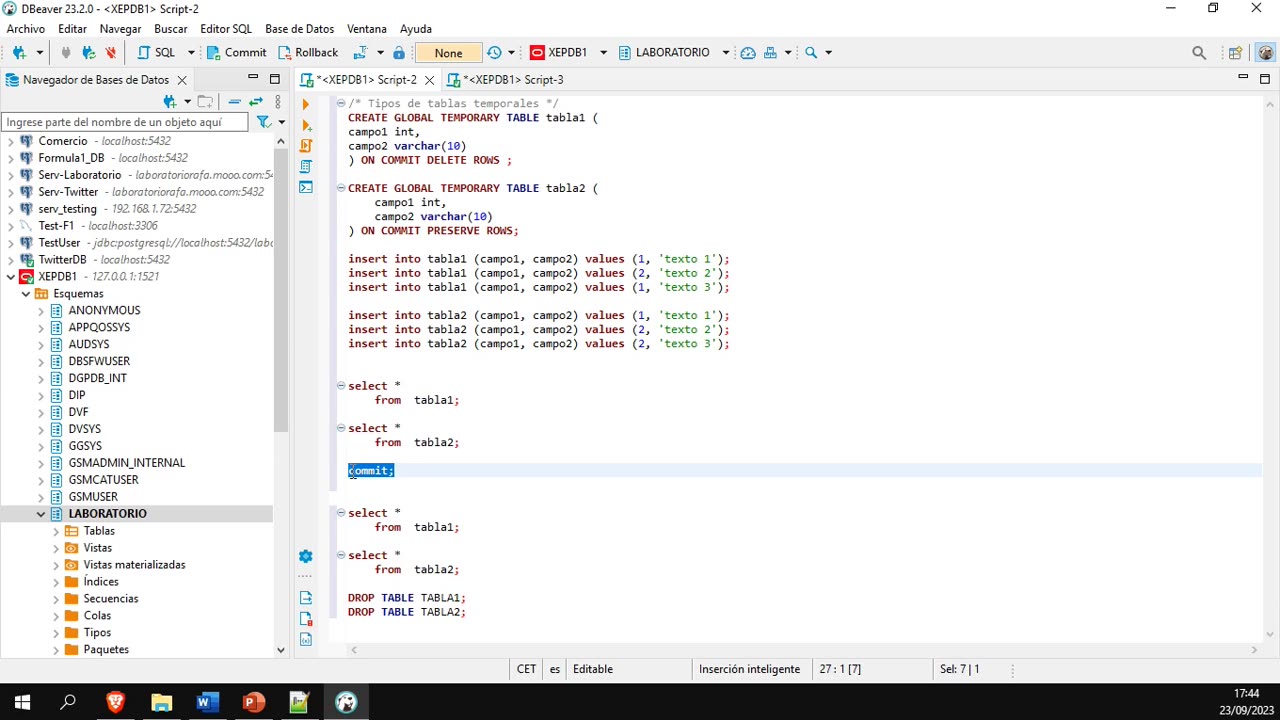 Oracle y el lenguaje PL/SQL parte 21. Tablas temporales
