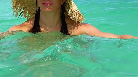 Bikini Girl's Seawater Beach Handstand Challenge