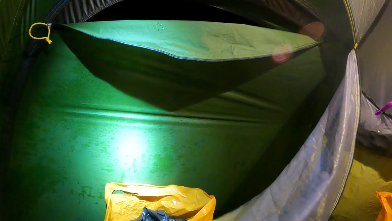 Tidy up inside the tent. POV GoPro. March 2023
