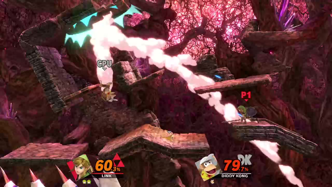Link Vs Diddy Kong on Reset Bomb Forest (Super Smash Bros Ultimate)