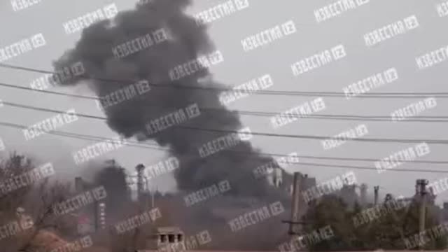 The moment of impact and explosion at the Ilyich plant in Mariupol