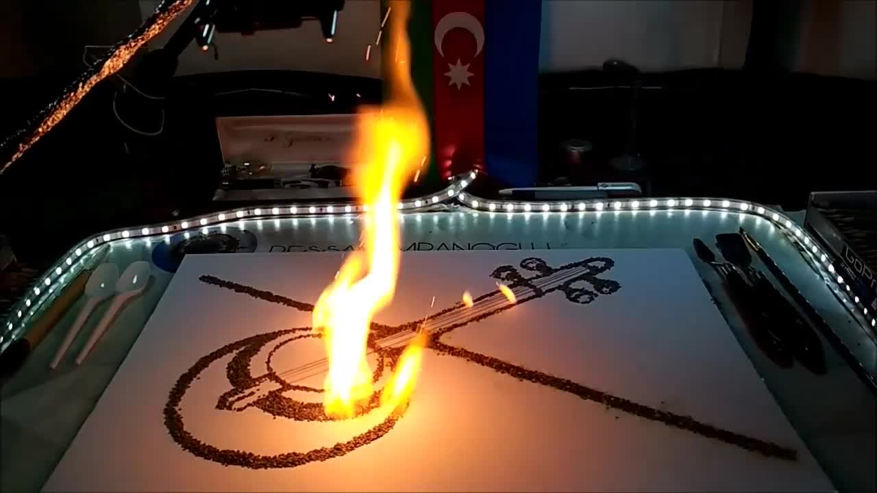 Artist Makes Picture of Bowed String Instrument Using Gunpowder