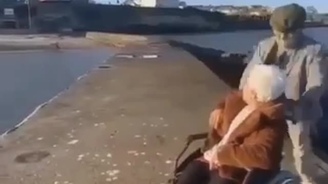 An old man throws his partner into the valley