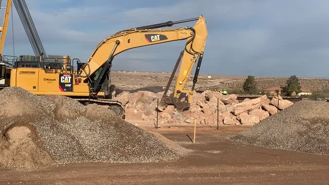 Borrow pit boulder crusher.￼