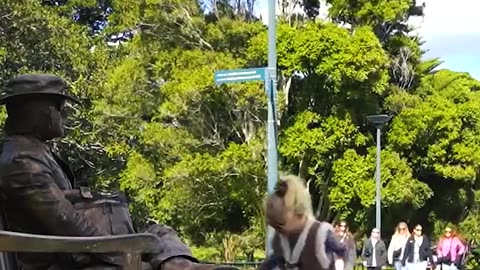 Don't Sit on This! Man Poses Hilariously as Bench Statue