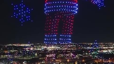 Giant Santa Over Texas Town