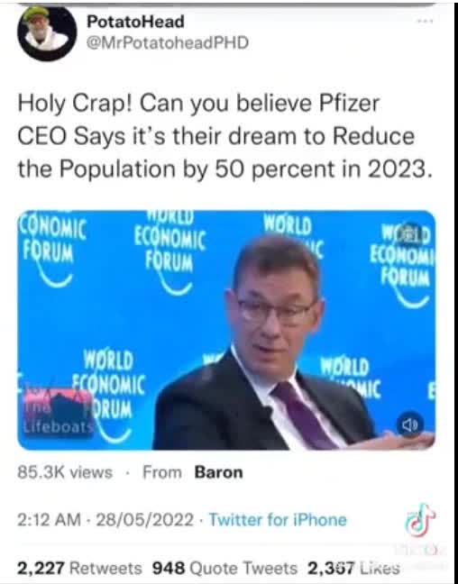 Pfizer CEO says it's a dream to reduce world population by 50%, by 2023