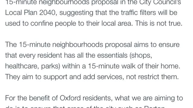 Oxford City Council denying 15 min cities lock downs