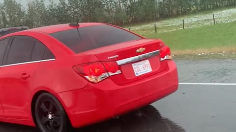 Cars Hit by Hailstorm on Canada Highway