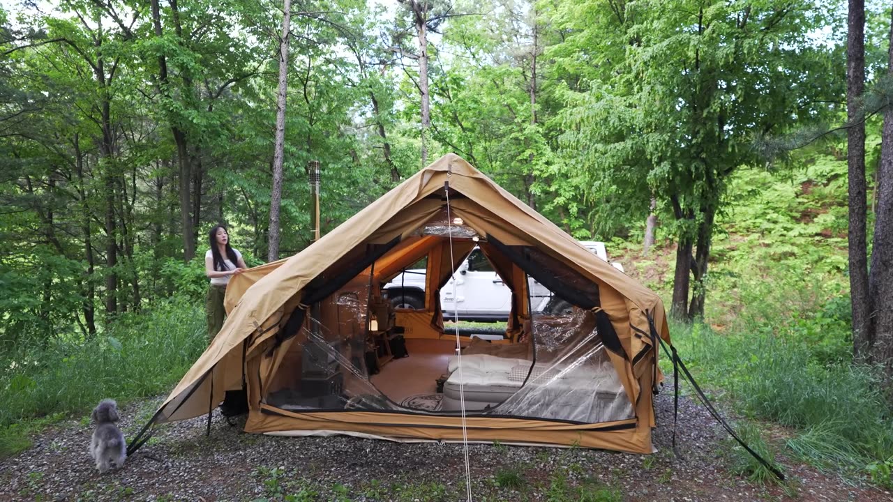 CAMPING IN HEAVY RAIN WITH A LUXURIOUS TENT | THE SOUND OF NATURE