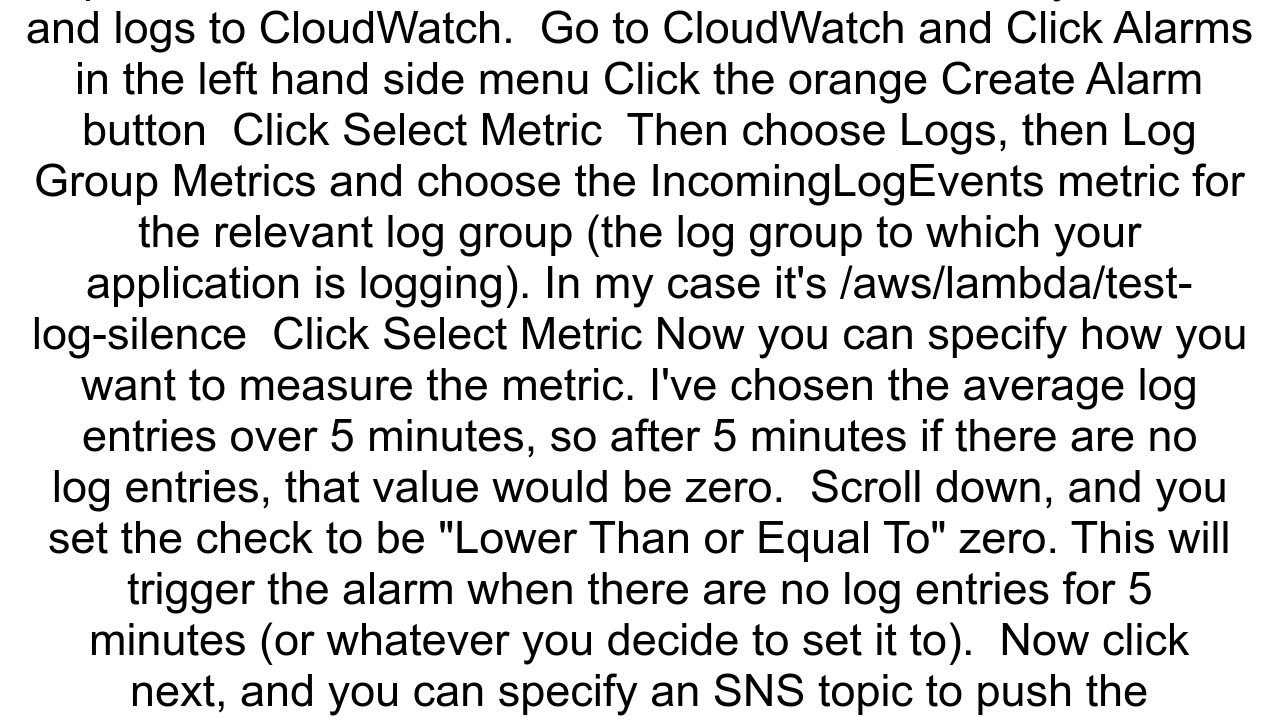 How to get an alarm when there are no logs for a time period in AWS Cloudwatch