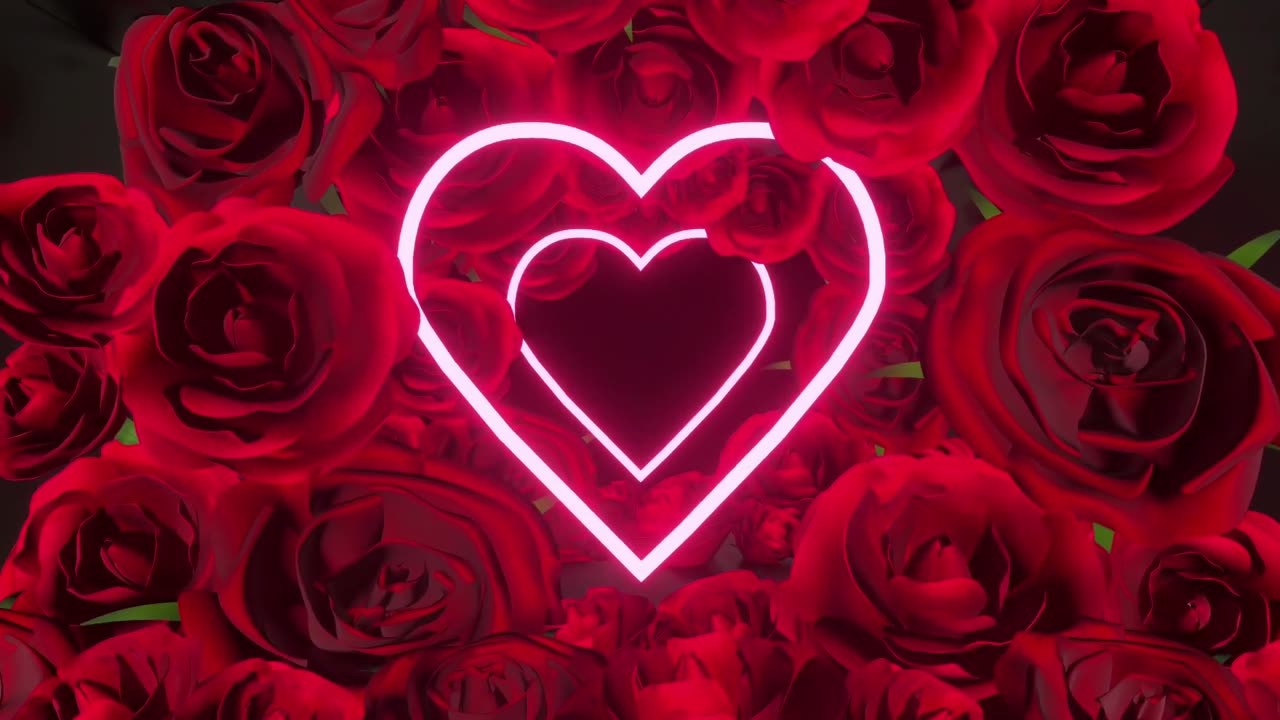 1106. Romantic Pink Neon Heart Tunnel with Red Roses Wedding & TikTok Love