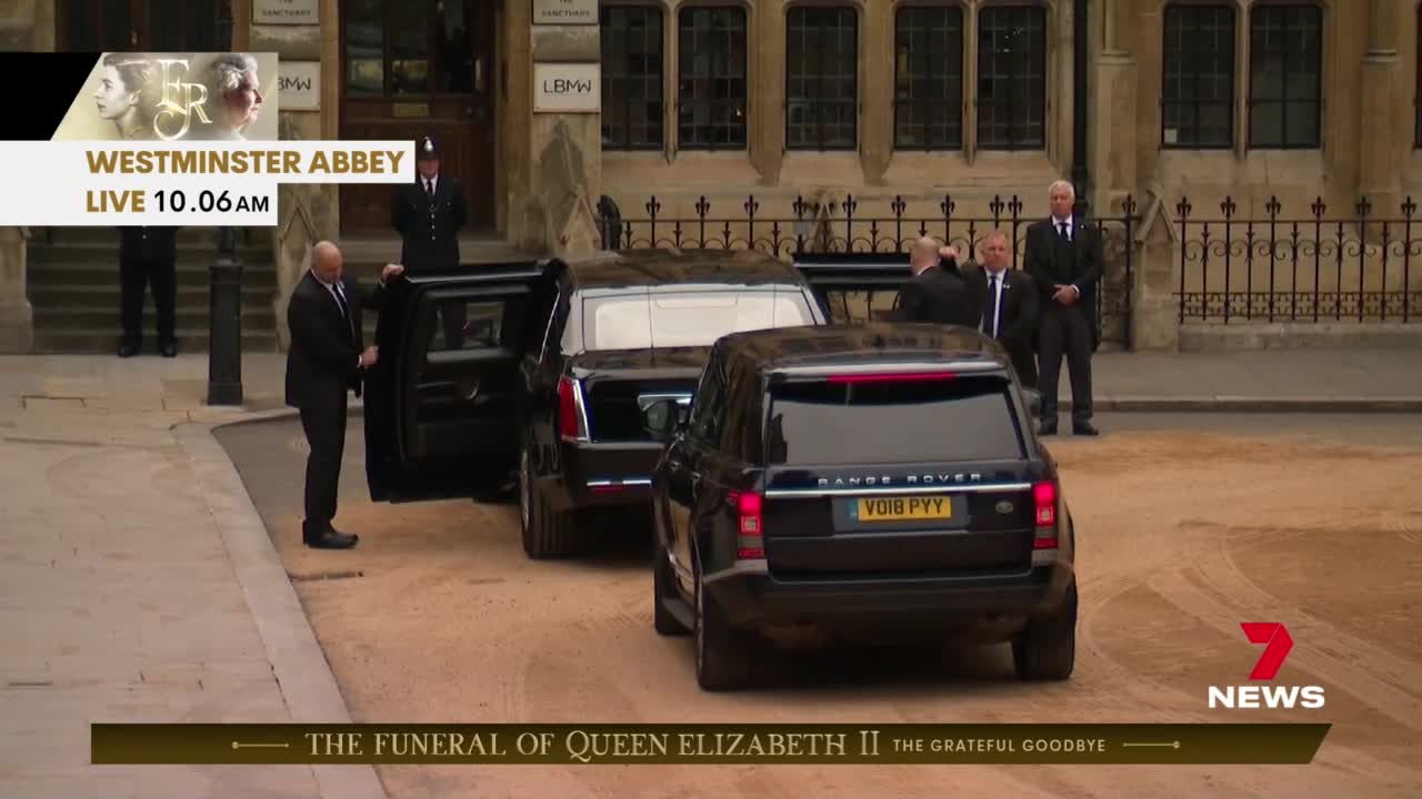 US President Joe Biden and wife Jill arrive at Queen's funeral in 'The Beast'