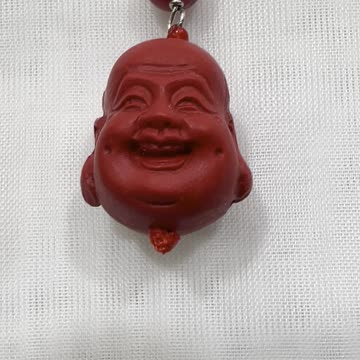 Handmade Unique 2” Drop Earrings with Red Jade, Cinnabar Happy Buddha