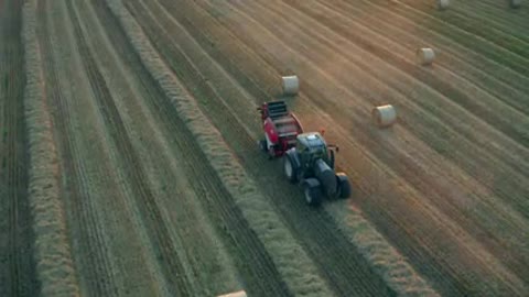 Tractor Baling Straw