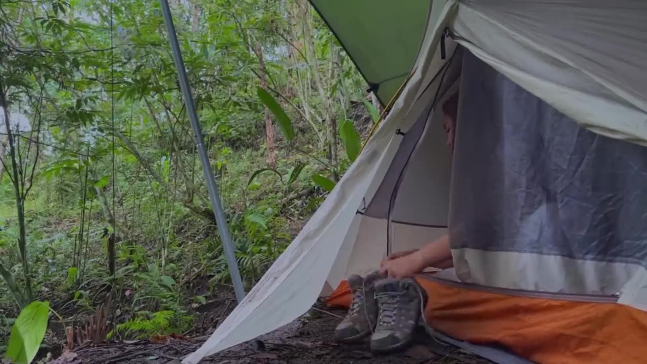 SOLO OVERNIGHT CAMPING IN THE RAIN - RELAXING IN THE TENT WITH THE SATISFYING SOUND OF NATURE - ASMR