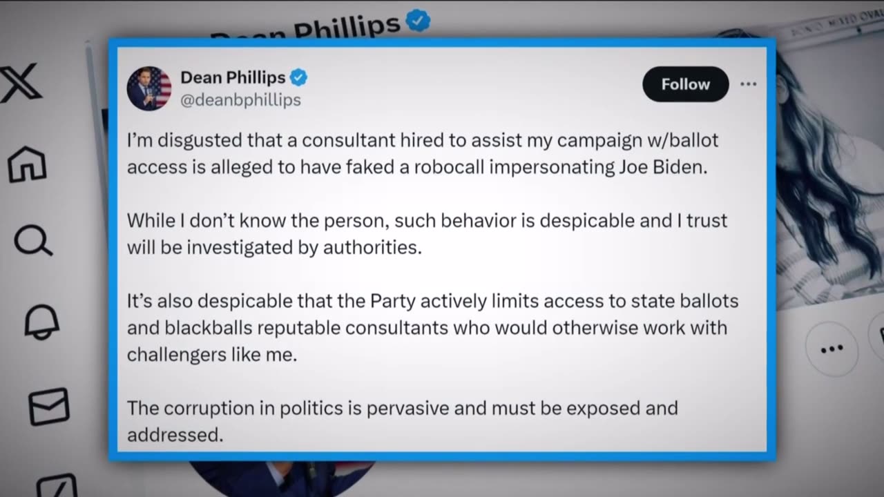 Person who made fake Biden robocall saying not to vote in NH primary worked for Dean Phillips (D)