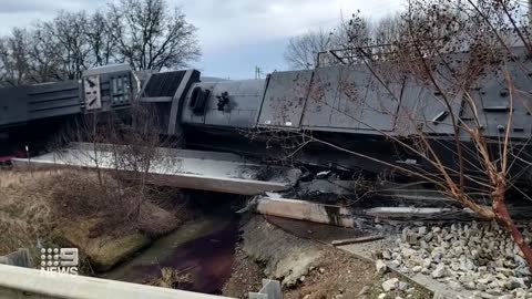 Shocking footage of freight train smashing through truck | 9 News Australia