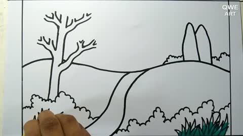 Rainbow Scenery Drawing | Landscape drawing with Mountain and Rainbow - Drawing Class- 12