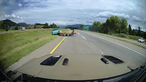 A Pick up Truck Swerving On Asphalt Then Jackknifed