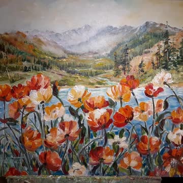 Simon Tate "Mountain Meadow Poppies i" 18x24