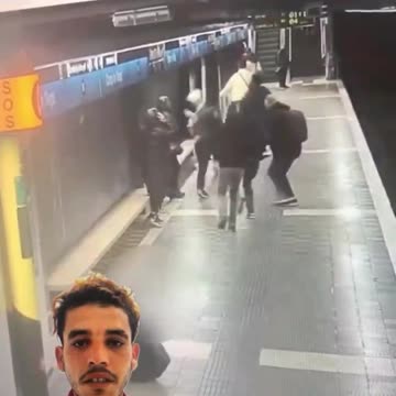 North African migrant in Barcelona walking through the metro station openly attacking women.