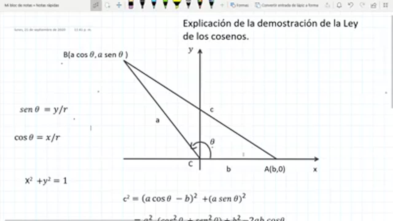 Explicación de la demostración de la Ley de los cosenos